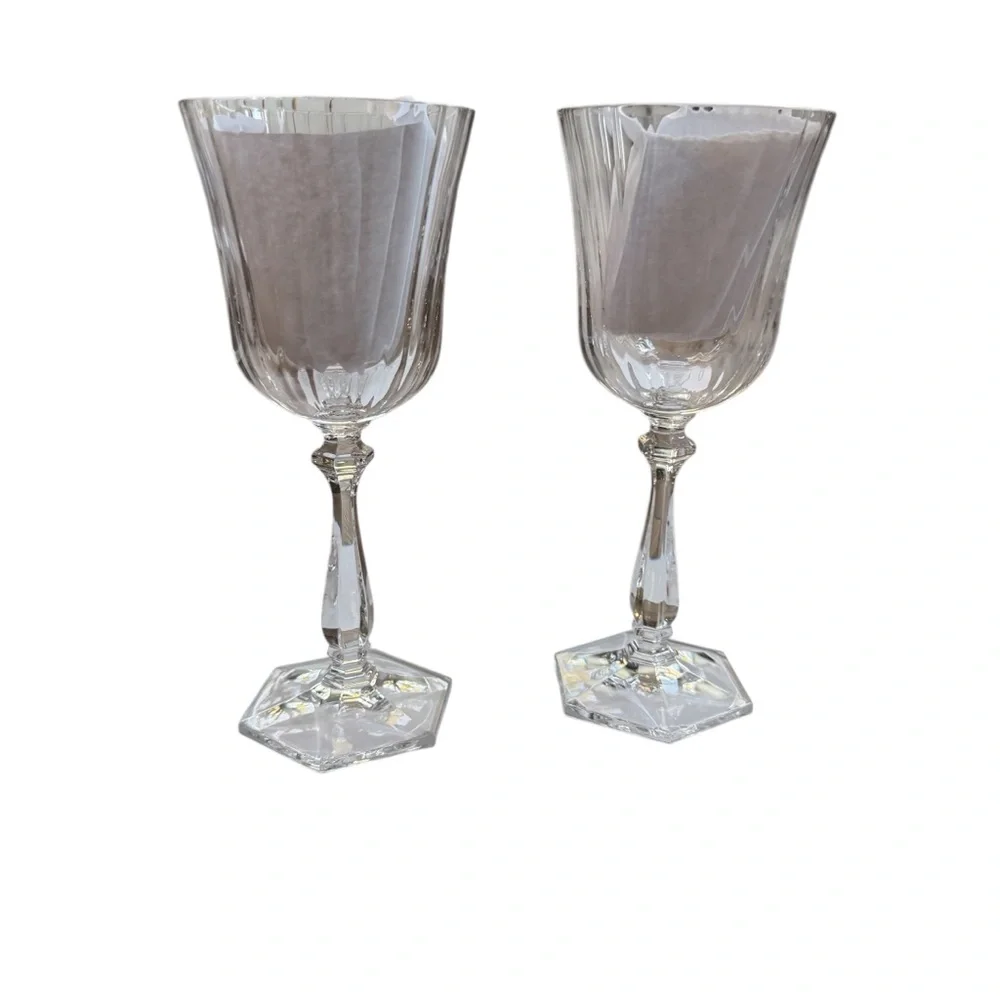 Gorham Perspective Clear Optic Crystal Wine Goblets Set Of 2 Hex Base